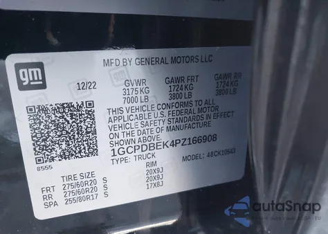 2023 Chevrolet Silverado 1500 4Wd Short Bed Custom из США, поврежденный, VIN 1GCPDBEK4PZ166908